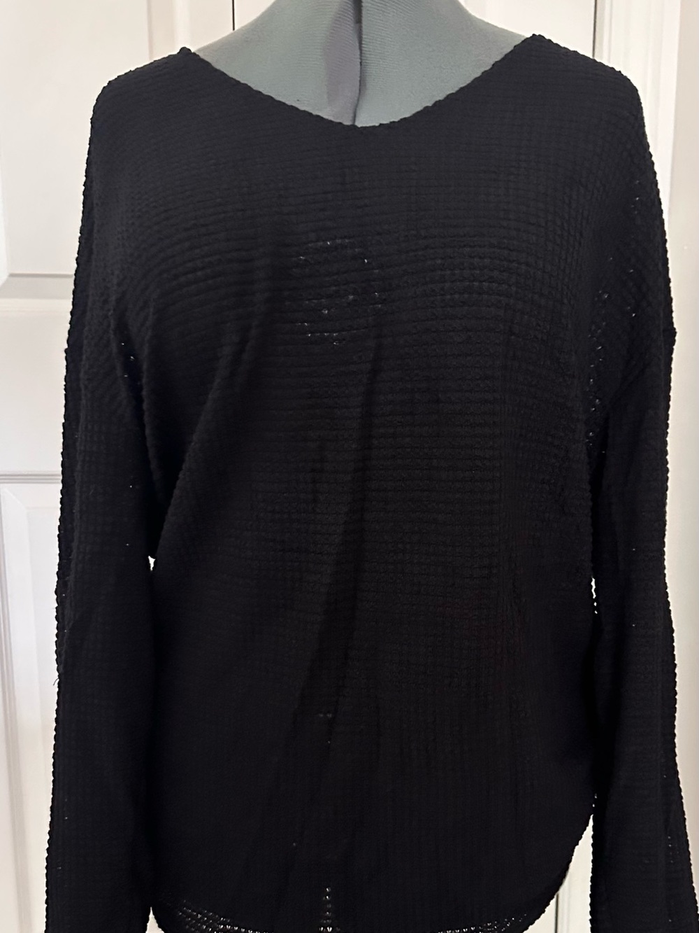 Black Waffle-Knit Crew Sweater - Classic Everyday Layer